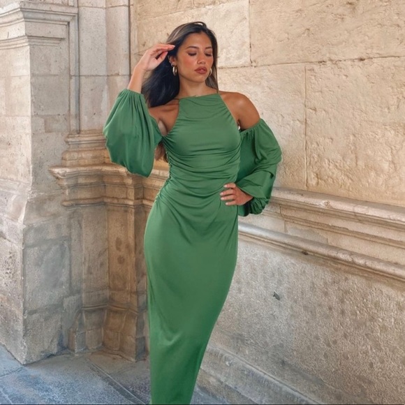 ZARA GREEN MIDI DRESS - Picture 1 of 16